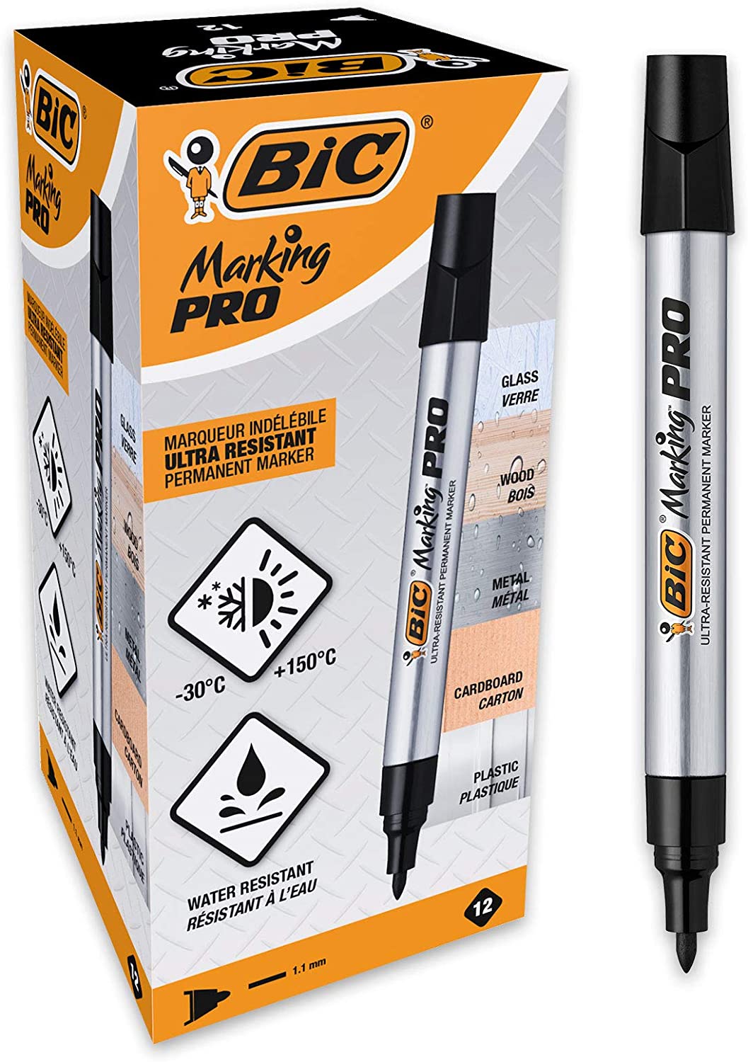 Bic Permanent Marker Pens Black - 12 Pack